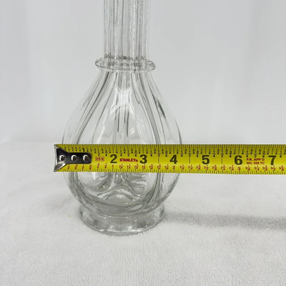 Vintage Clear Glass 4 Chamber Liqueur Decanter Hand Blown Ribbed Barware 11.5